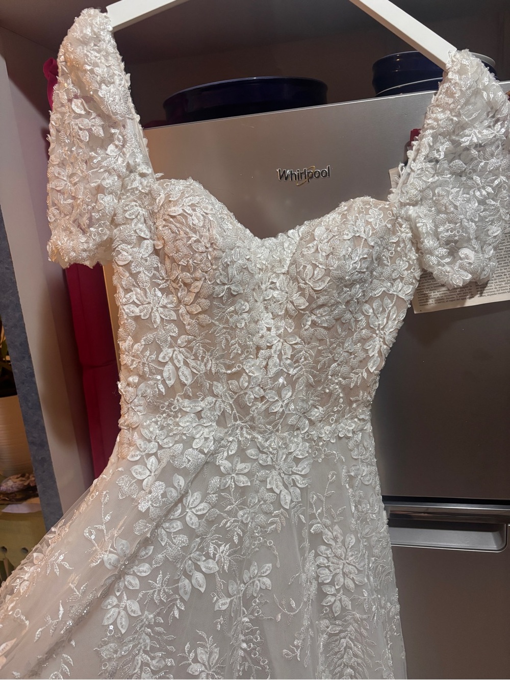Embroidered Floral Off-Shoulder Wedding Gown in Ivory
